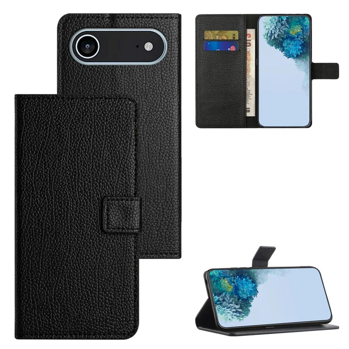 For iPhone Air Case PU Leather Wallet Phone Cover Litchi Texture, Black - 6