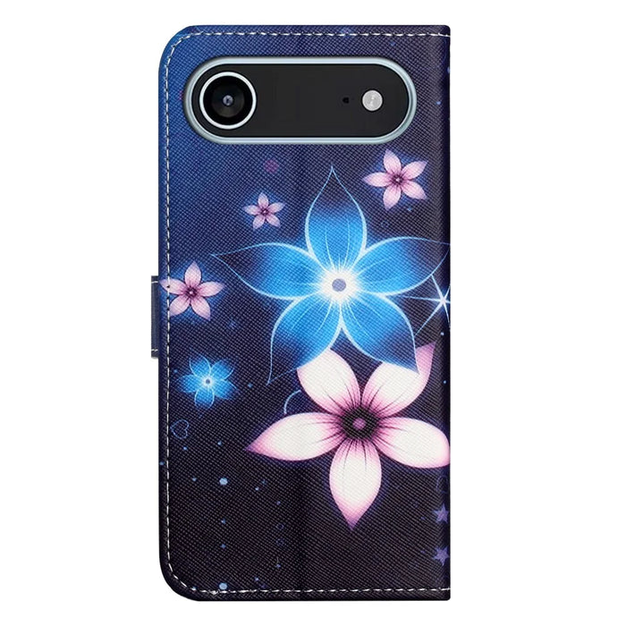 For iPhone Air Case Pattern Print PU Leather Wallet Phone Cover Cross Texture - Blue Flower - 5