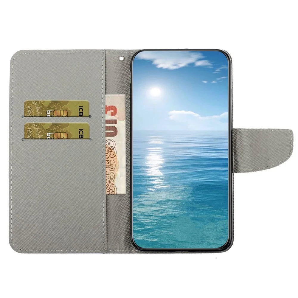 For Samsung Galaxy S23 Ultra Cross Texture PU Leather Stand Case Pattern Printing Full Protection Phone Wallet Cover - Three Cats - 3