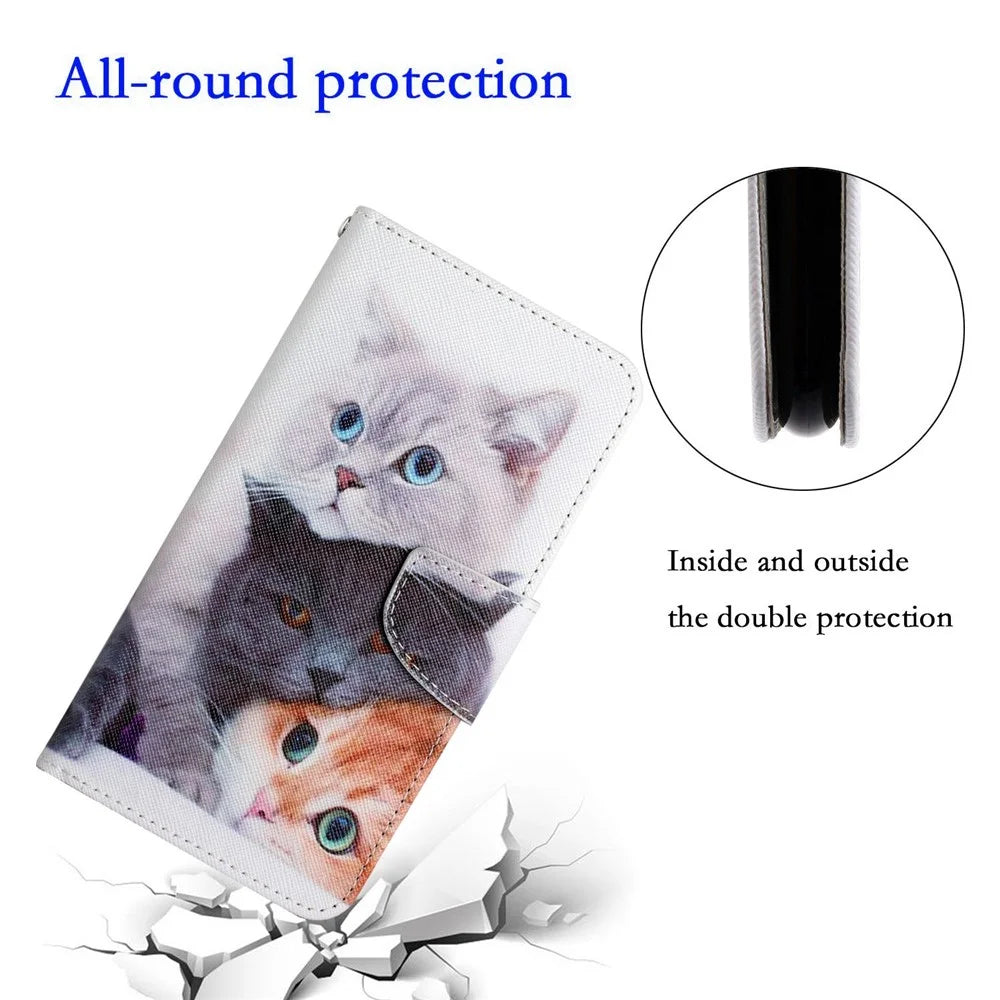 For Samsung Galaxy S23 Ultra Cross Texture PU Leather Stand Case Pattern Printing Full Protection Phone Wallet Cover - Three Cats - 5