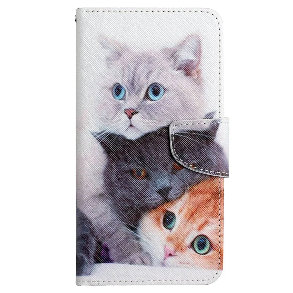 For Samsung Galaxy S23 Ultra Cross Texture PU Leather Stand Case Pattern Printing Full Protection Phone Wallet Cover - Three Cats - 7