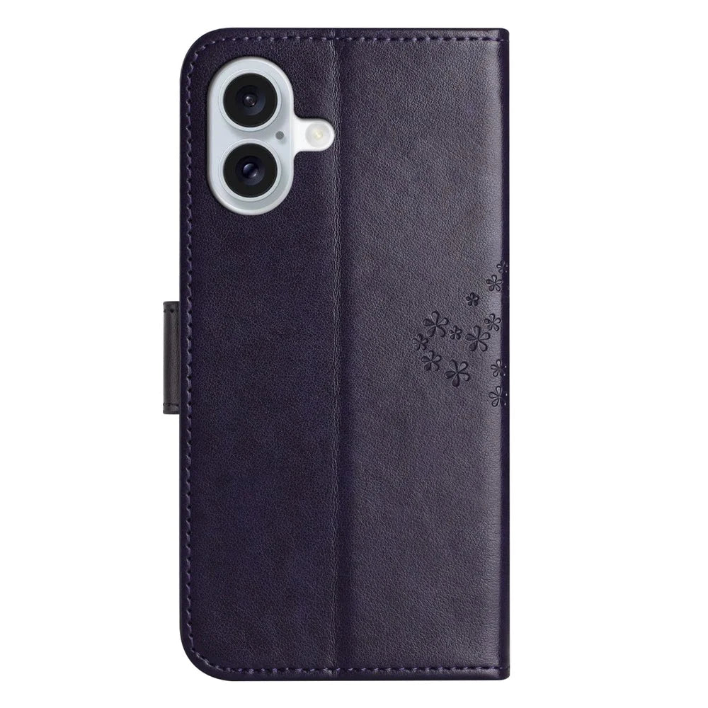 For iPhone 17 Case PU Leather Owl Tree Imprinted Wallet Phone Cover with Strap - Dark Blue - 5