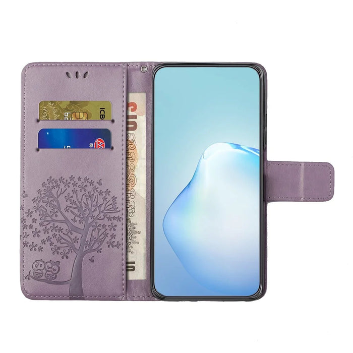 For iPhone Air Case PU Leather Owl Tree Imprinted Wallet Phone Cover with Strap - Purple - 3