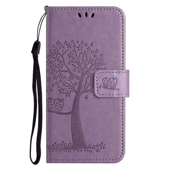 For iPhone Air Case PU Leather Owl Tree Imprinted Wallet Phone Cover with Strap - Purple - 4