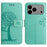 For iPhone 18 Pro Max / 17 Pro Max Case PU Leather Owl Tree Imprinted Wallet Phone Cover with Strap - Cyan - 1