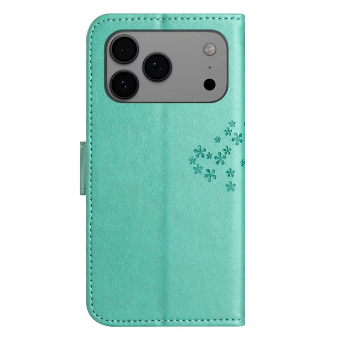 For iPhone 18 Pro Max / 17 Pro Max Case PU Leather Owl Tree Imprinted Wallet Phone Cover with Strap - Cyan - 5