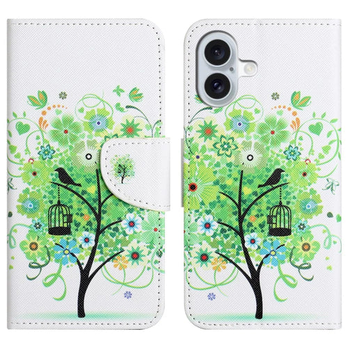 For iPhone 17 Case Pattern Printing Cross Texture Leather Phone Cover - Green Tree - 1