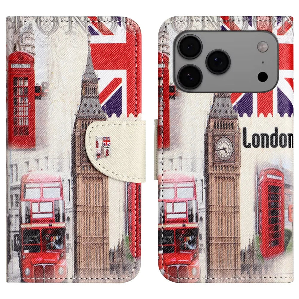 For iPhone 18 Pro / 17 Pro Case Pattern Printing Cross Texture Leather Phone Cover - London Big Ben - 1