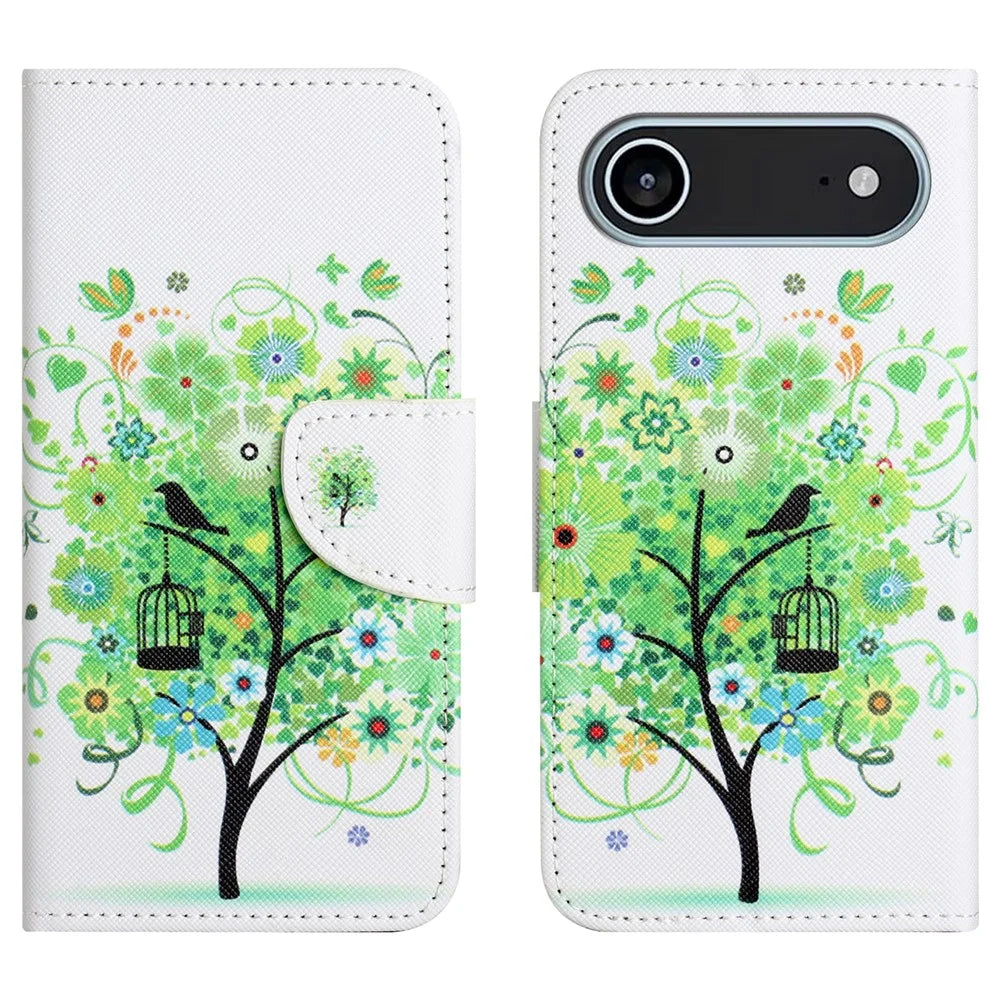 For iPhone Air Case Pattern Printing Cross Texture Leather Phone Cover - Green Tree - 1