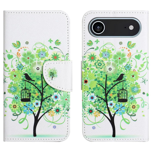 For iPhone Air Case Pattern Printing Cross Texture Leather Phone Cover - Green Tree - 1