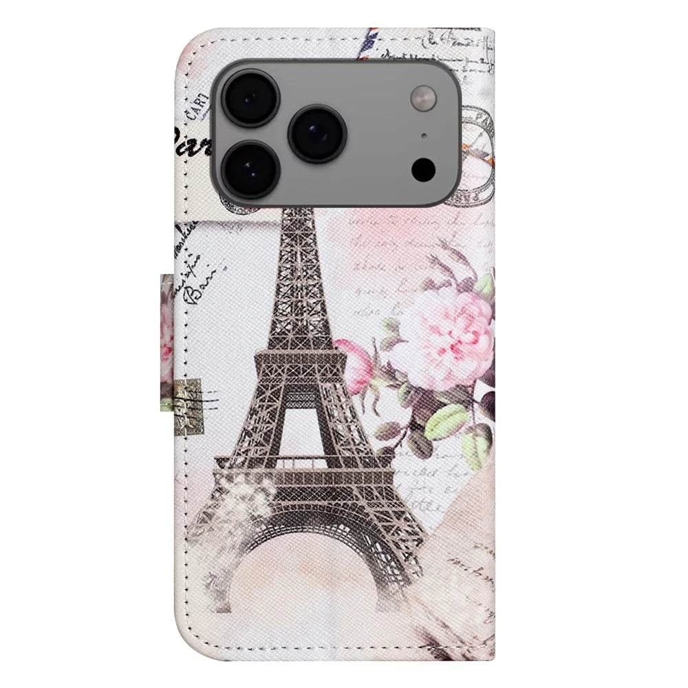 For iPhone 18 Pro Max / 17 Pro Max Case Pattern Printing Cross Texture Leather Phone Cover - Tower - 5