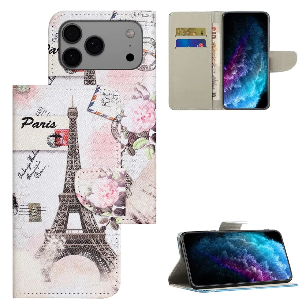 For iPhone 18 Pro Max / 17 Pro Max Case Pattern Printing Cross Texture Leather Phone Cover - Tower - 6
