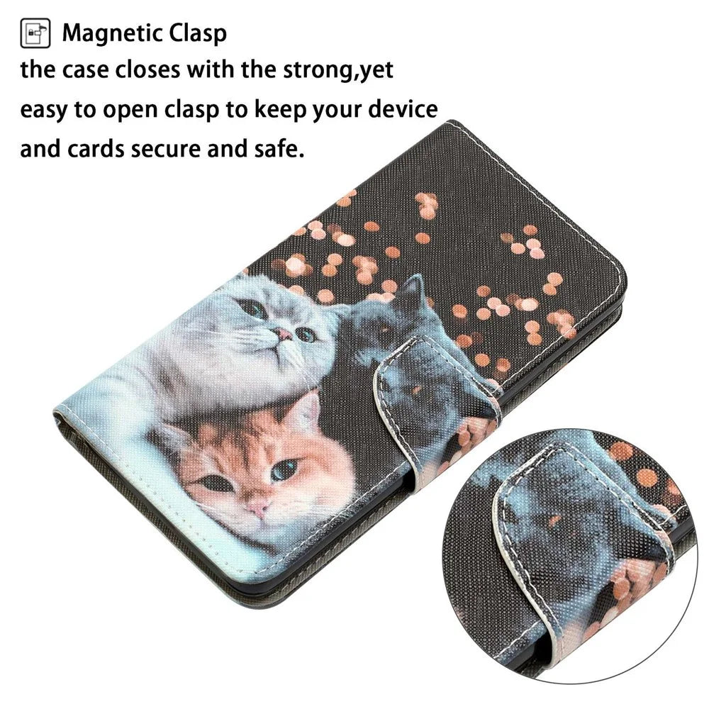 For Samsung Galaxy S23 Ultra Cross Texture Anti-scratch PU Leather Case Pattern Printing Stand Wallet Phone Cover - Three Cats - 4