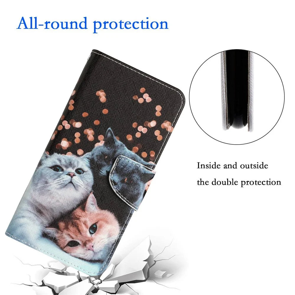 For Samsung Galaxy S23 Ultra Cross Texture Anti-scratch PU Leather Case Pattern Printing Stand Wallet Phone Cover - Three Cats - 5