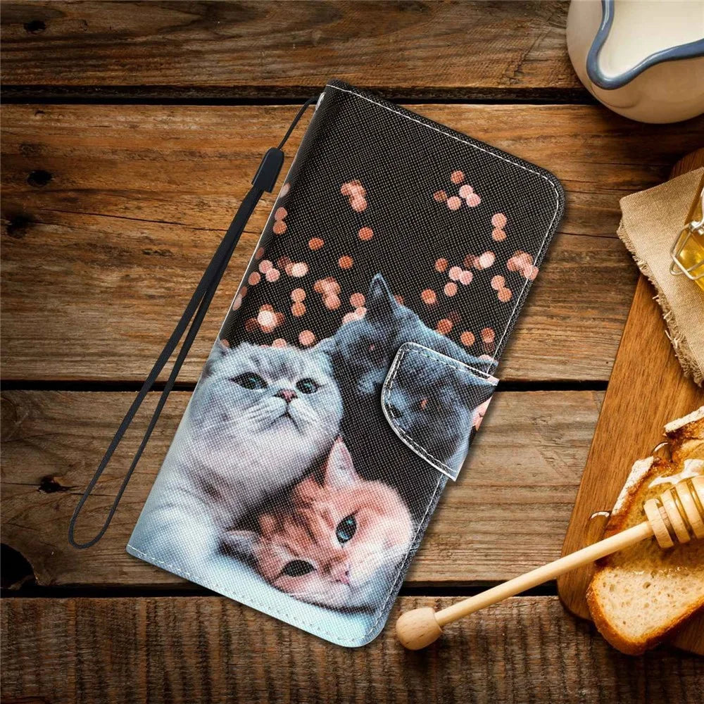 For Samsung Galaxy S23 Ultra Cross Texture Anti-scratch PU Leather Case Pattern Printing Stand Wallet Phone Cover - Three Cats - 6