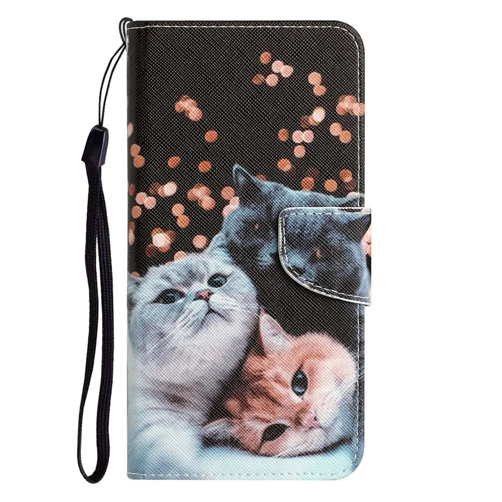 For Samsung Galaxy S23 Ultra Cross Texture Anti-scratch PU Leather Case Pattern Printing Stand Wallet Phone Cover - Three Cats - 7