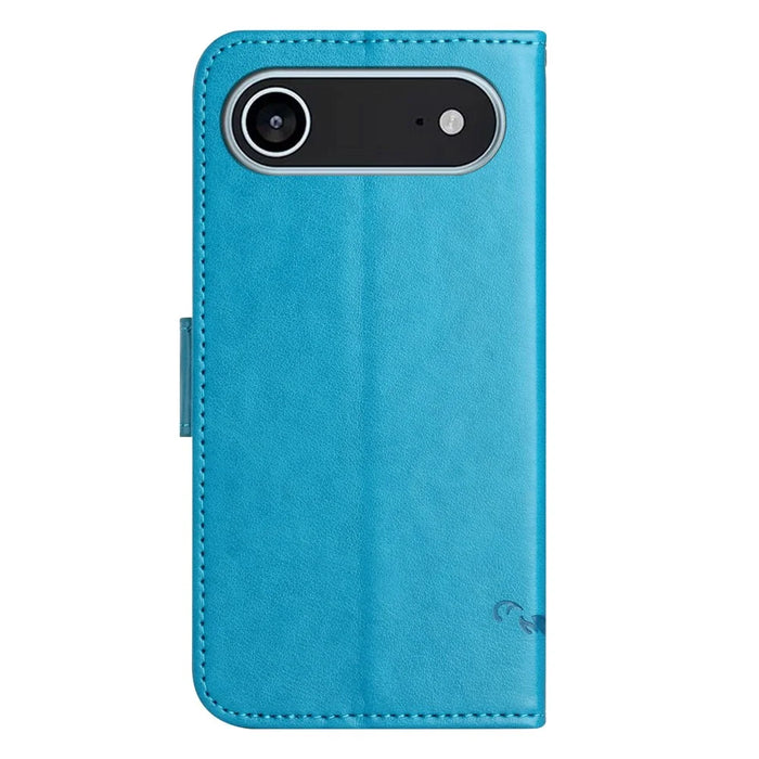 For iPhone Air Case Wallet Stand Imprinted Butterfly Flower PU Leather Phone Cover - Blue - 5