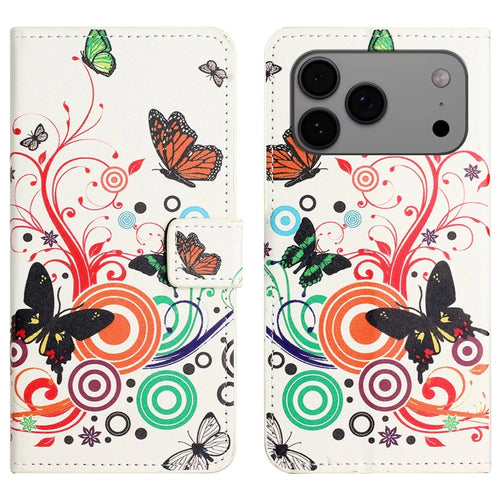 For iPhone 18 Pro / 17 Pro Case Pattern Print PU Leather Wallet Phone Cover - White Butterfly - 1