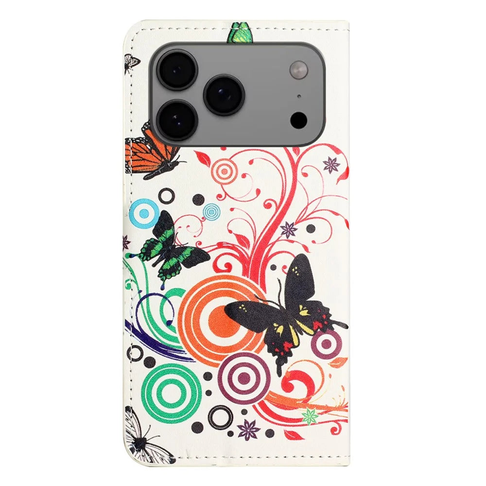 For iPhone 18 Pro / 17 Pro Case Pattern Print PU Leather Wallet Phone Cover - White Butterfly - 5