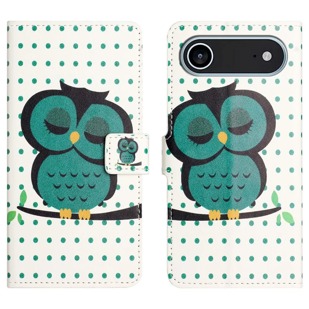 For iPhone Air Case Pattern Print PU Leather Wallet Phone Cover - Dots Owl - 1