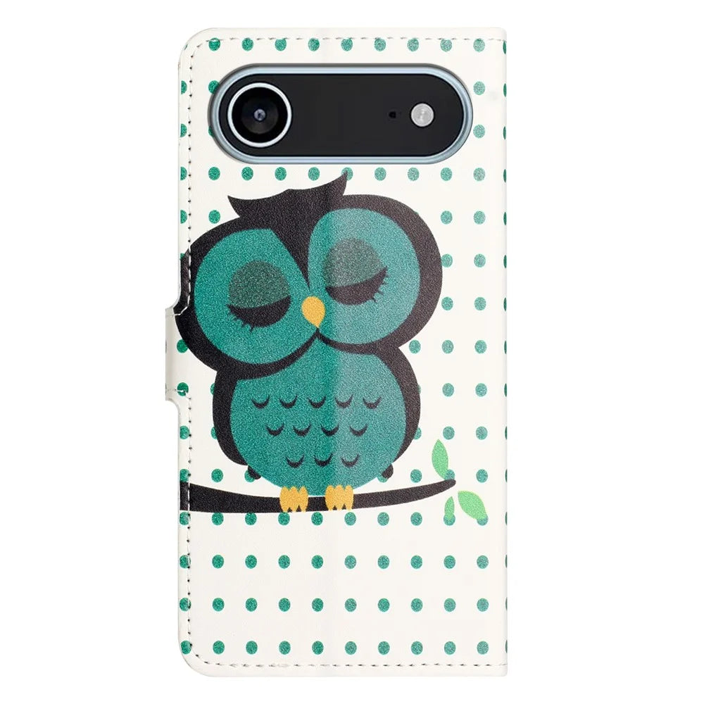 For iPhone Air Case Pattern Print PU Leather Wallet Phone Cover - Dots Owl - 5