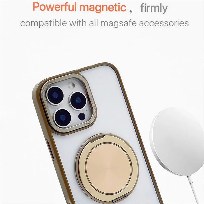 For iPhone 13 Pro Max Magnetic Case Acrylic TPU Phone Back Cover with Kickstand - Desert Gold - 2