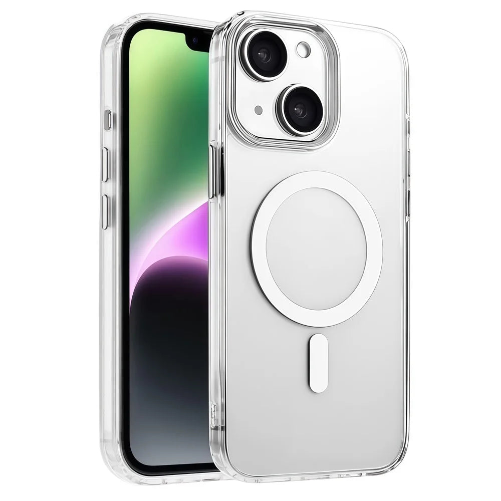 For iPhone 14 / 13 Case Compatible with MagSafe Clear PC + TPU Sealed Magnetic Phone Cover - White - 1