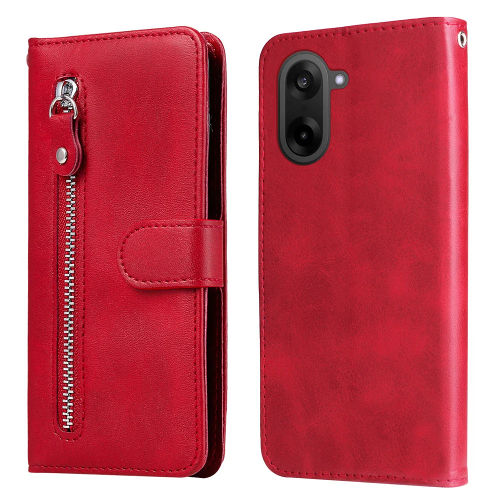 For OnePlus Ace 5 Racing 5G / OnePlus Nord CE5 5G PU Leather Cases with Zipper Pocket Wallet Phone Cover Stand - Red - 1