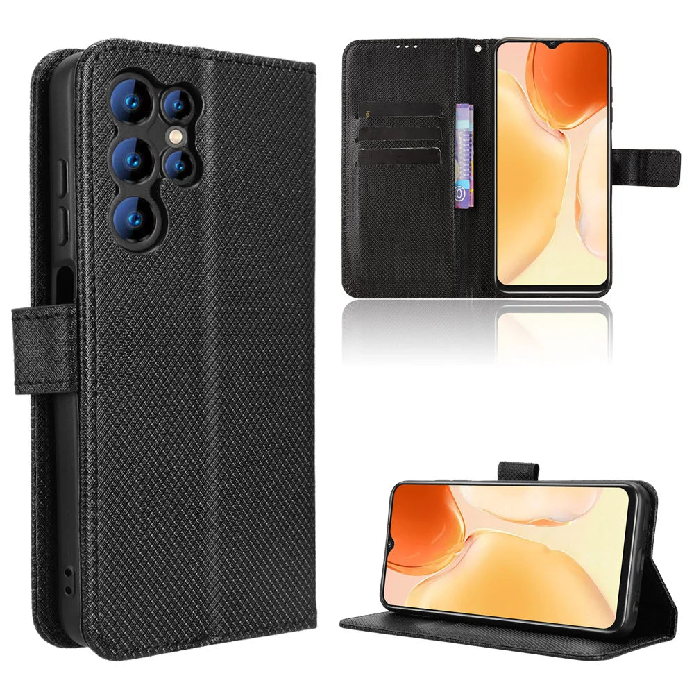 For Oukitel C1 Pro / Oukitel C1 Leather Wallet Case with Strap Diamond Texture Phone Cover - Black - 1
