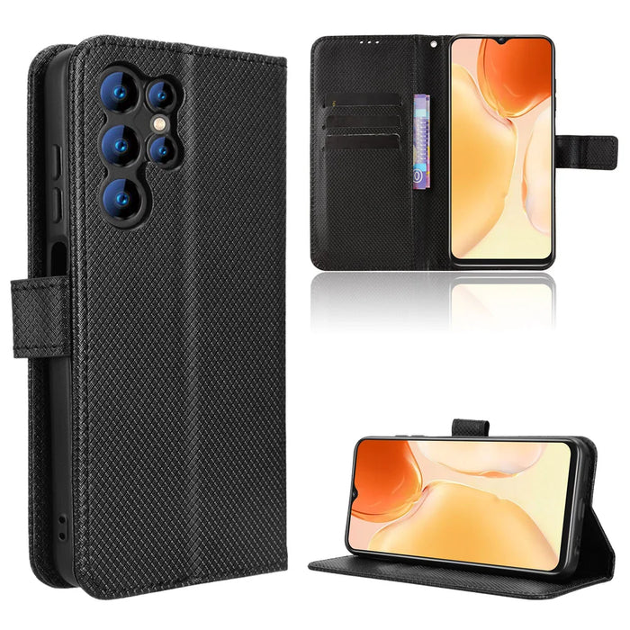 For Oukitel C1 Pro / Oukitel C1 Leather Wallet Case with Strap Diamond Texture Phone Cover - Black - 1