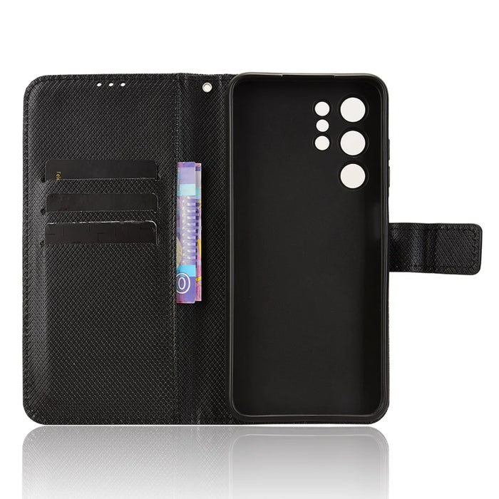 For Oukitel C1 Pro / Oukitel C1 Leather Wallet Case with Strap Diamond Texture Phone Cover - Black - 5