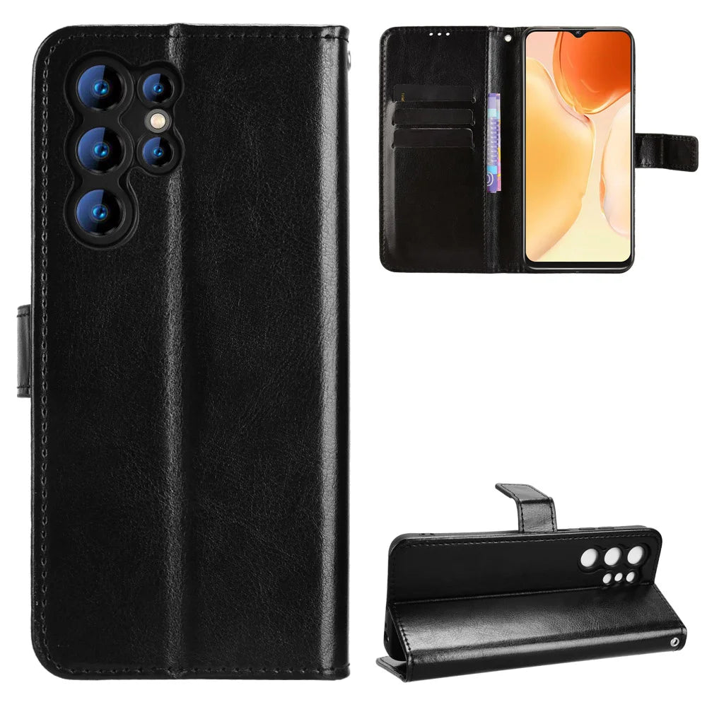 For Oukitel C1 Pro / Oukitel C1 PU Leather Case with Strap Crazy Horse Texture Phone Wallet Cover - Black - 1