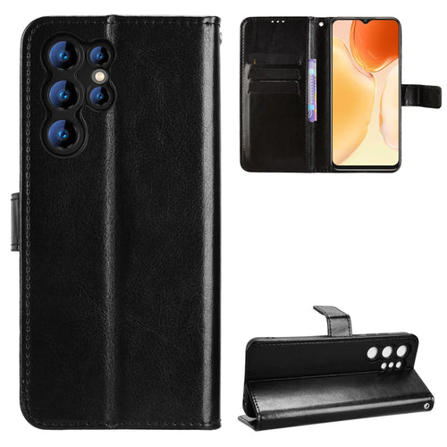 For Oukitel C1 Pro / Oukitel C1 PU Leather Case with Strap Crazy Horse Texture Phone Wallet Cover - Black - 1