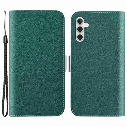 For Samsung Galaxy A14 5G / 4G Candy Color PU Leather Case Litchi Texture Phone Stand Full Protection Wallet Cover - Dark Green - 1