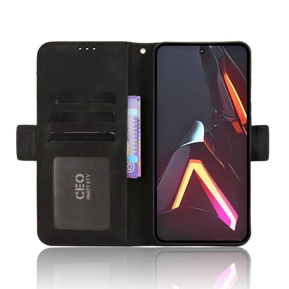 For ZTE nubia Neo 3 GT 5G Leather Case Phone Wallet Cover with Multiple Card Slots - Black - 6