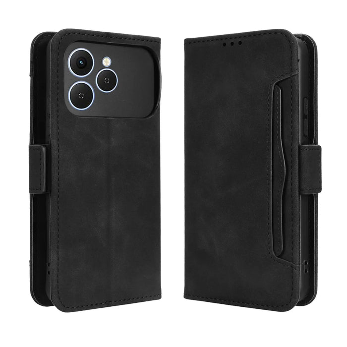 For TECNO Spark 40 4G Leather Case Phone Wallet Cover with Multiple Card Slots - Black - 1