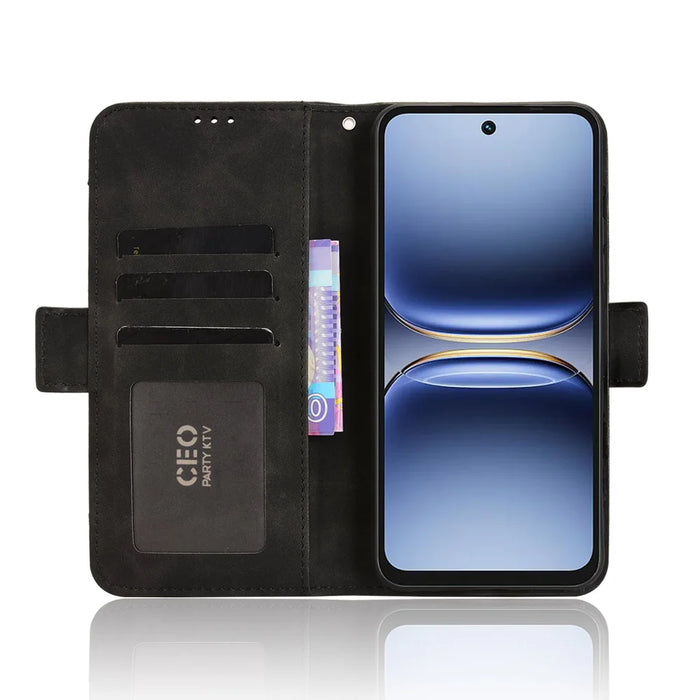 For TECNO Spark 40 4G Leather Case Phone Wallet Cover with Multiple Card Slots - Black - 6