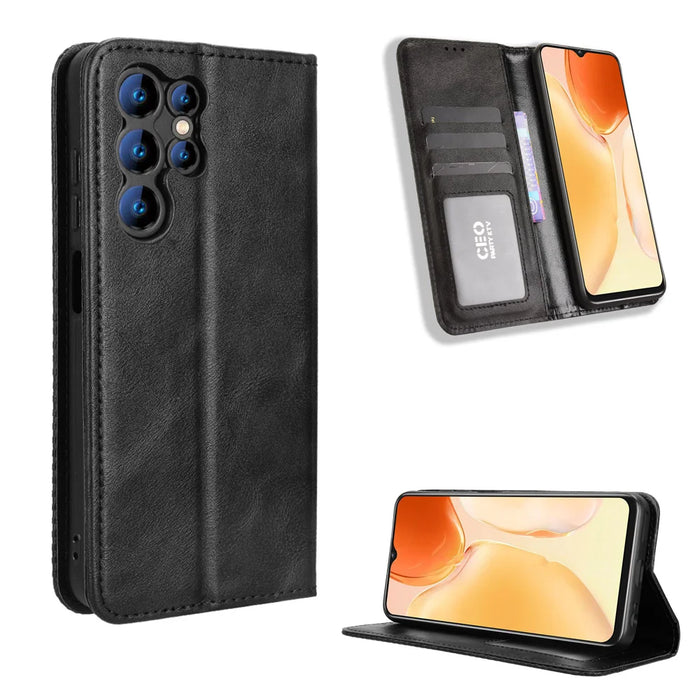 For Oukitel C1 Pro / Oukitel C1 Leather Case Wallet Stand Retro Texture Phone Cover - Black - 1