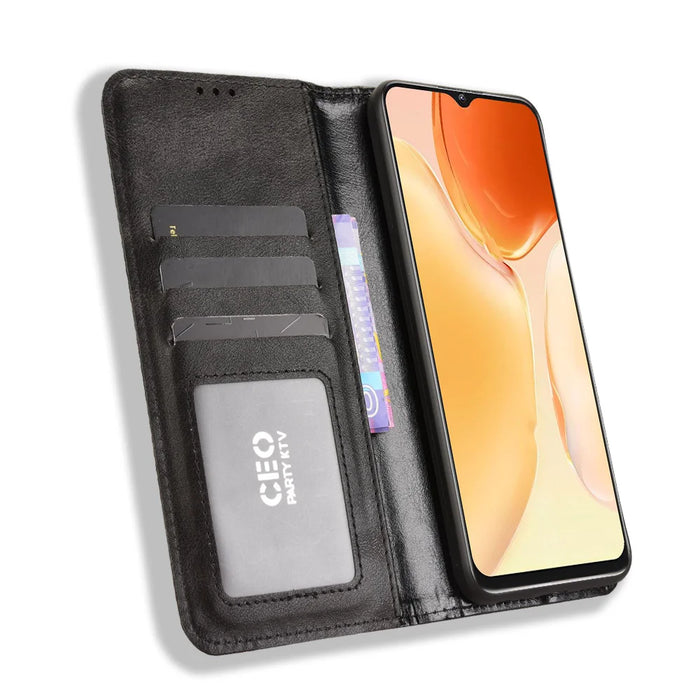 For Oukitel C1 Pro / Oukitel C1 Leather Case Wallet Stand Retro Texture Phone Cover - Black - 6