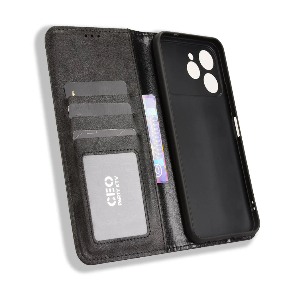 For TECNO Spark 40 4G Leather Case Wallet Stand Retro Texture Phone Cover - Black - 5
