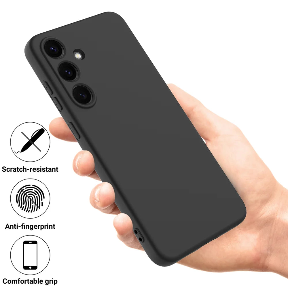 For Samsung Galaxy S25 FE Liquid Silicone Case Phone Back Cover with Hand Strap - Black - 2