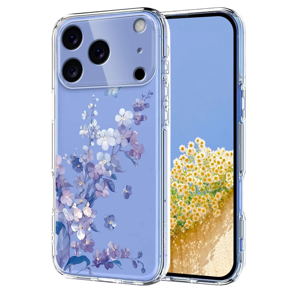 For iPhone 17 Pro Case Butterfly Floral Pattern Printing TPU Phone Back Cover - Violets - 1