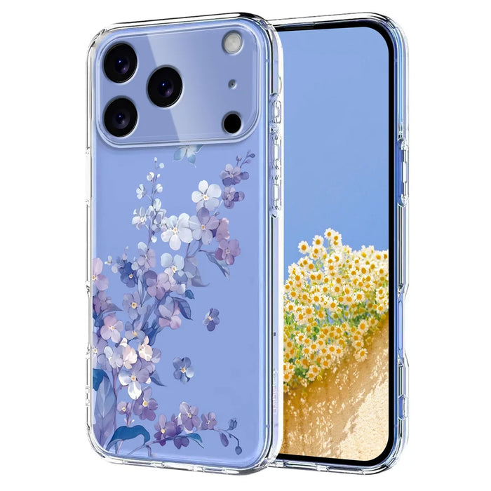 For iPhone 17 Pro Case Butterfly Floral Pattern Printing TPU Phone Back Cover - Violets - 1