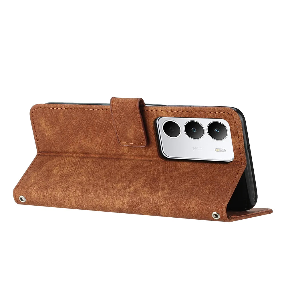 For Realme C71 4G Stand Case Imprinted Lines Leather Phone Cover - Brown - 2