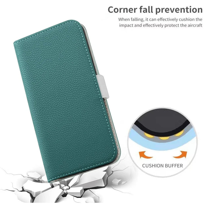 For Samsung Galaxy A22e Candy Color PU Leather Protective Case Litchi Texture Phone Stand Wallet Cover - Dark Green - 6