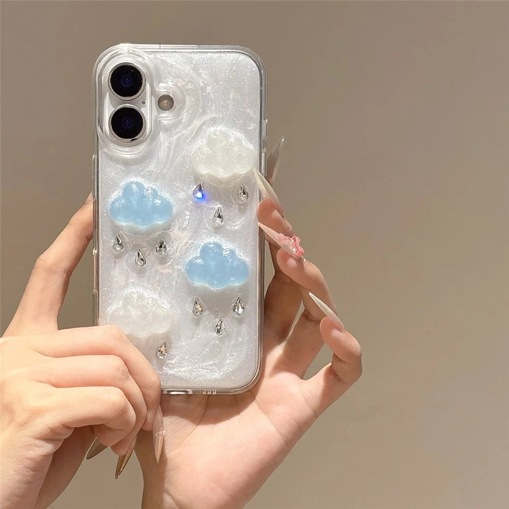 For iPhone 16 Case Cute 3D Cloud Rhinestone Decor TPU+PC Phone Cover (Precise Lens Cutouts) - 4