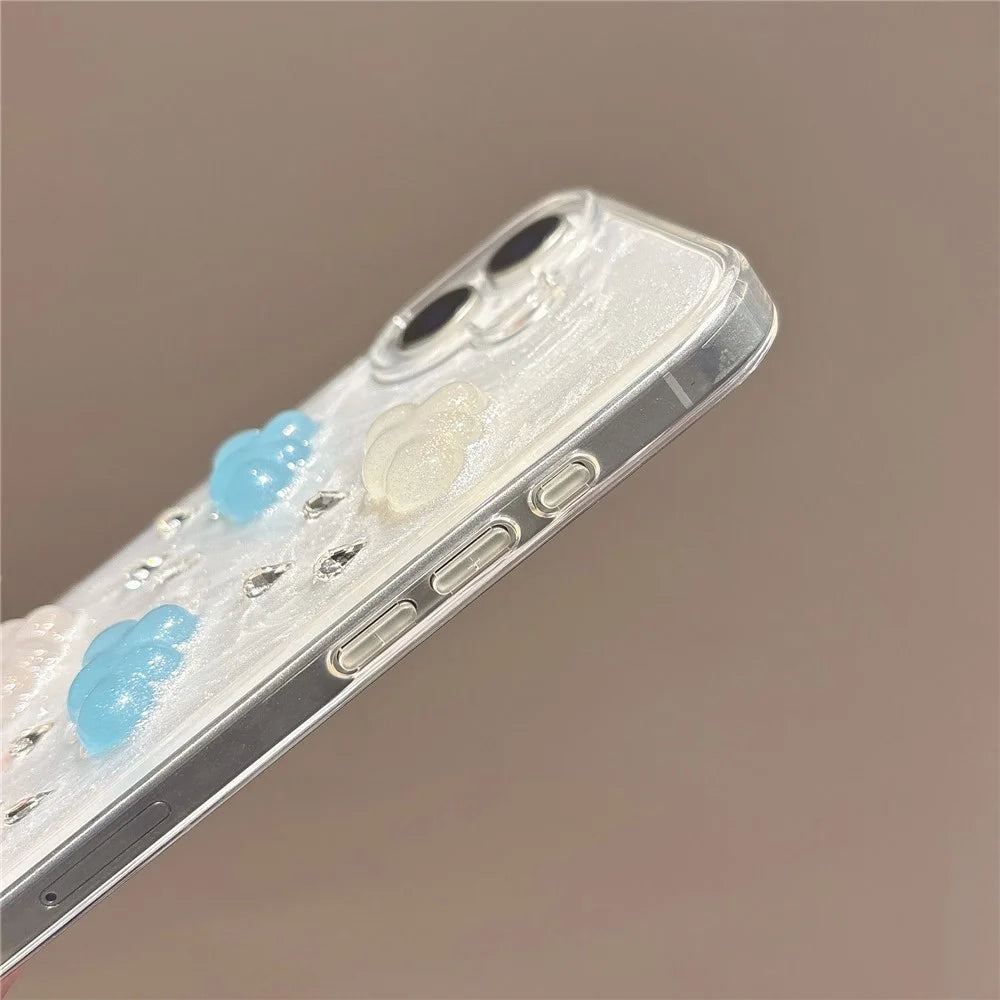 For iPhone 16 Case Cute 3D Cloud Rhinestone Decor TPU+PC Phone Cover (Precise Lens Cutouts) - 5