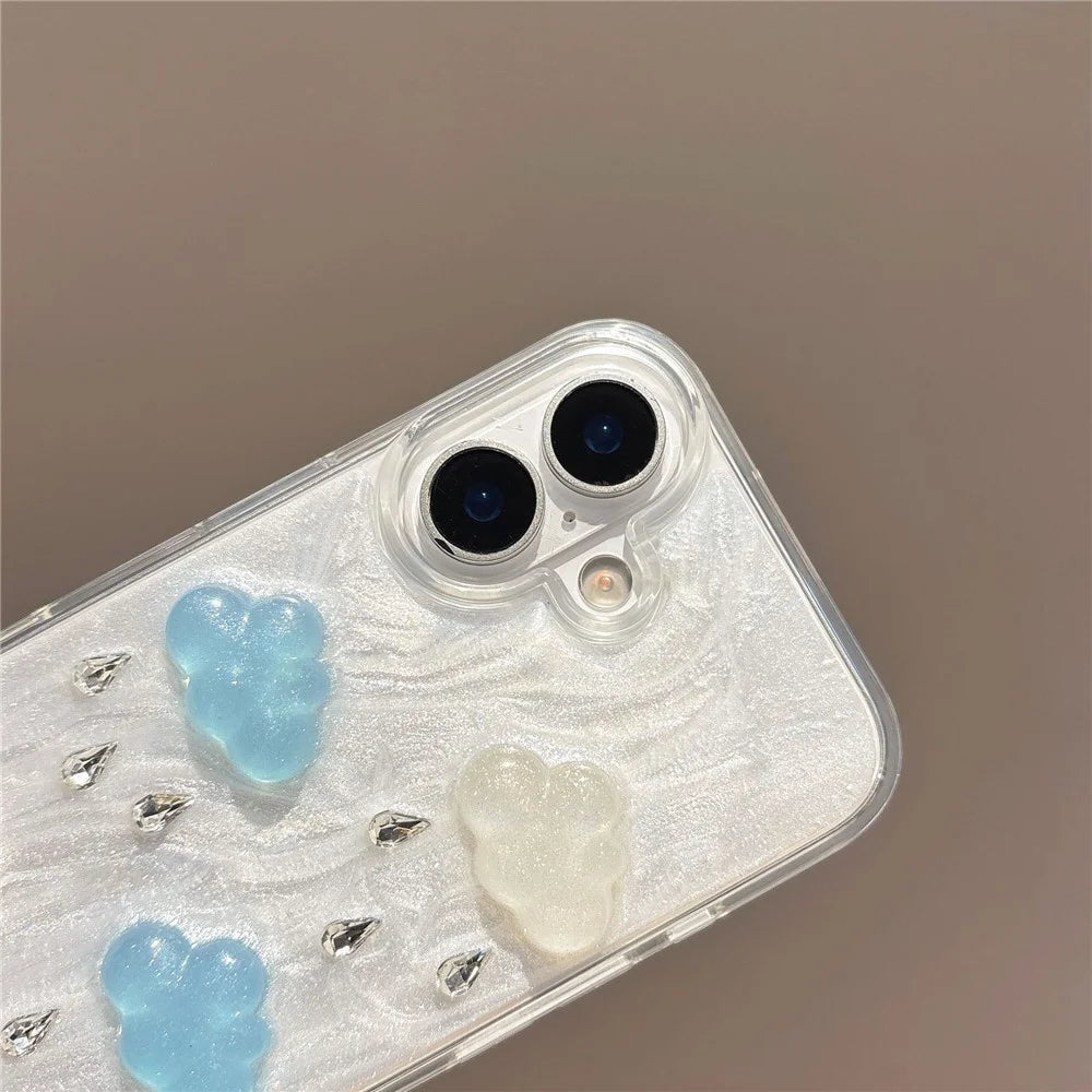 For iPhone 16 Case Cute 3D Cloud Rhinestone Decor TPU+PC Phone Cover (Precise Lens Cutouts) - 6