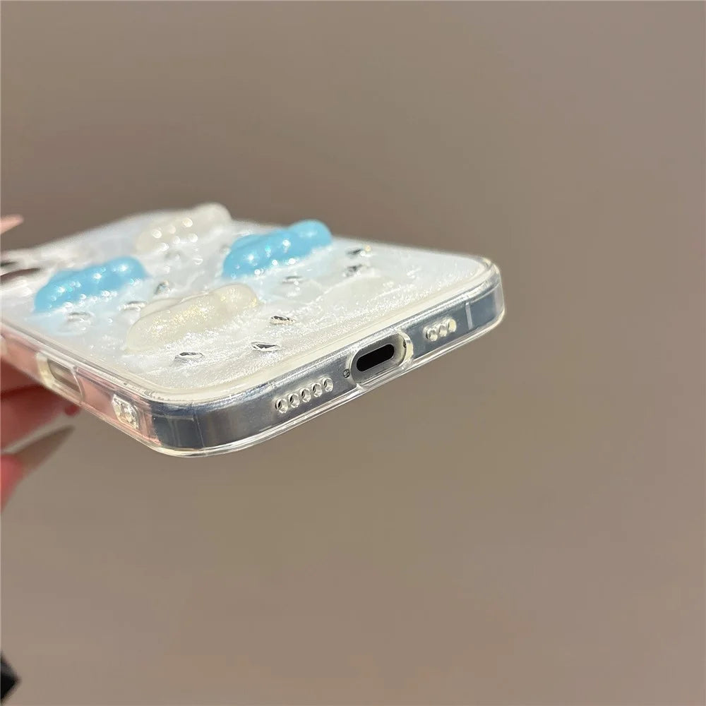 For iPhone 16 Plus Case Cute 3D Cloud Rhinestone Decor TPU+PC Phone Cover (Precise Lens Cutouts) - 7