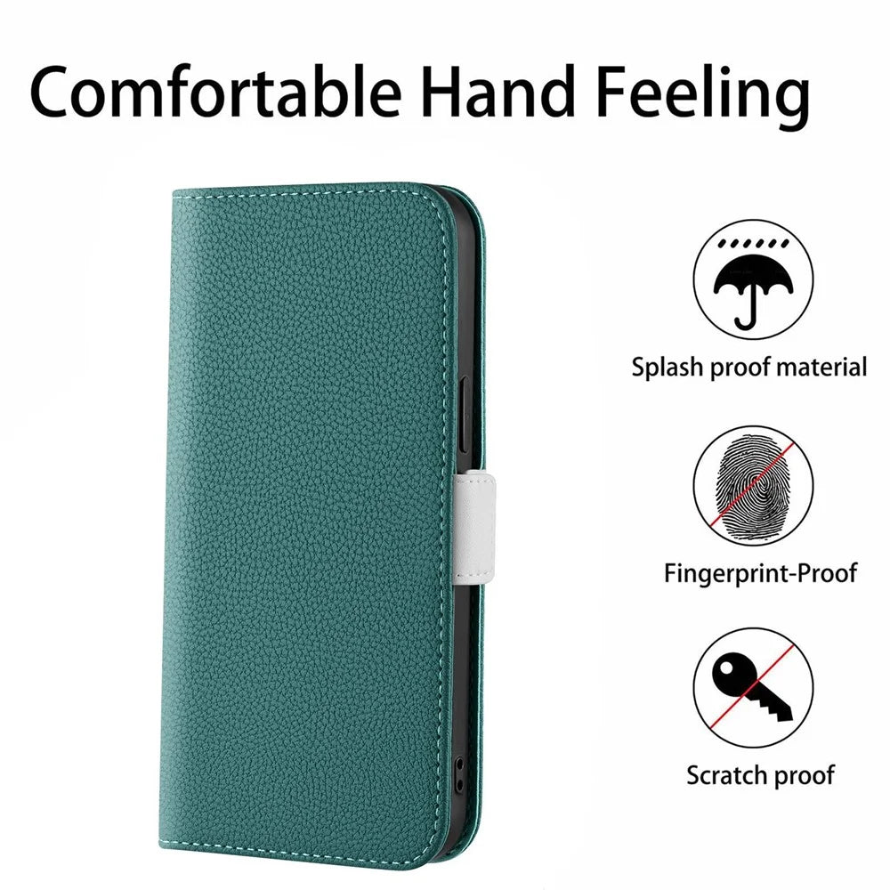 For Samsung Galaxy S23 Candy Color Litchi Texture PU Leather Protective Case Foldable Stand Wallet Phone Anti-drop Cover - Dark Green - 7